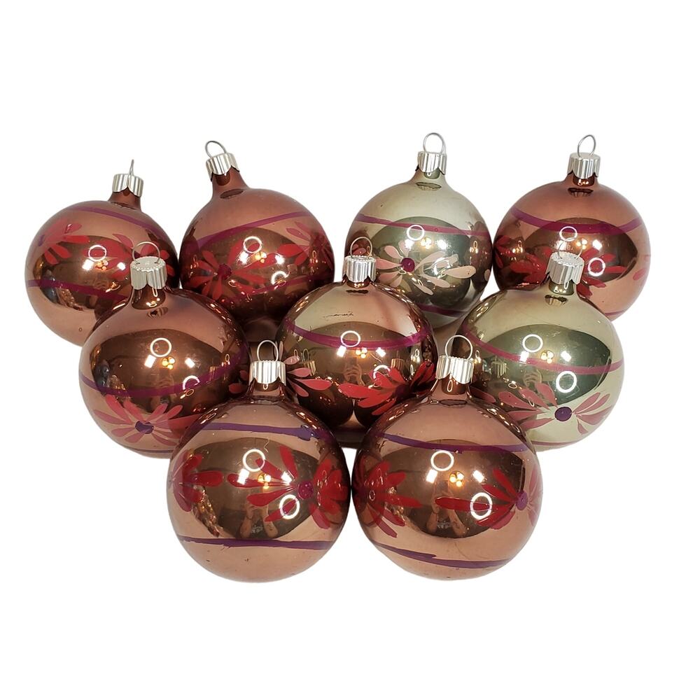 Vtg Martha Stewart MSE Christmas Ornament Painted Slivered Glass 3" Lot of 9